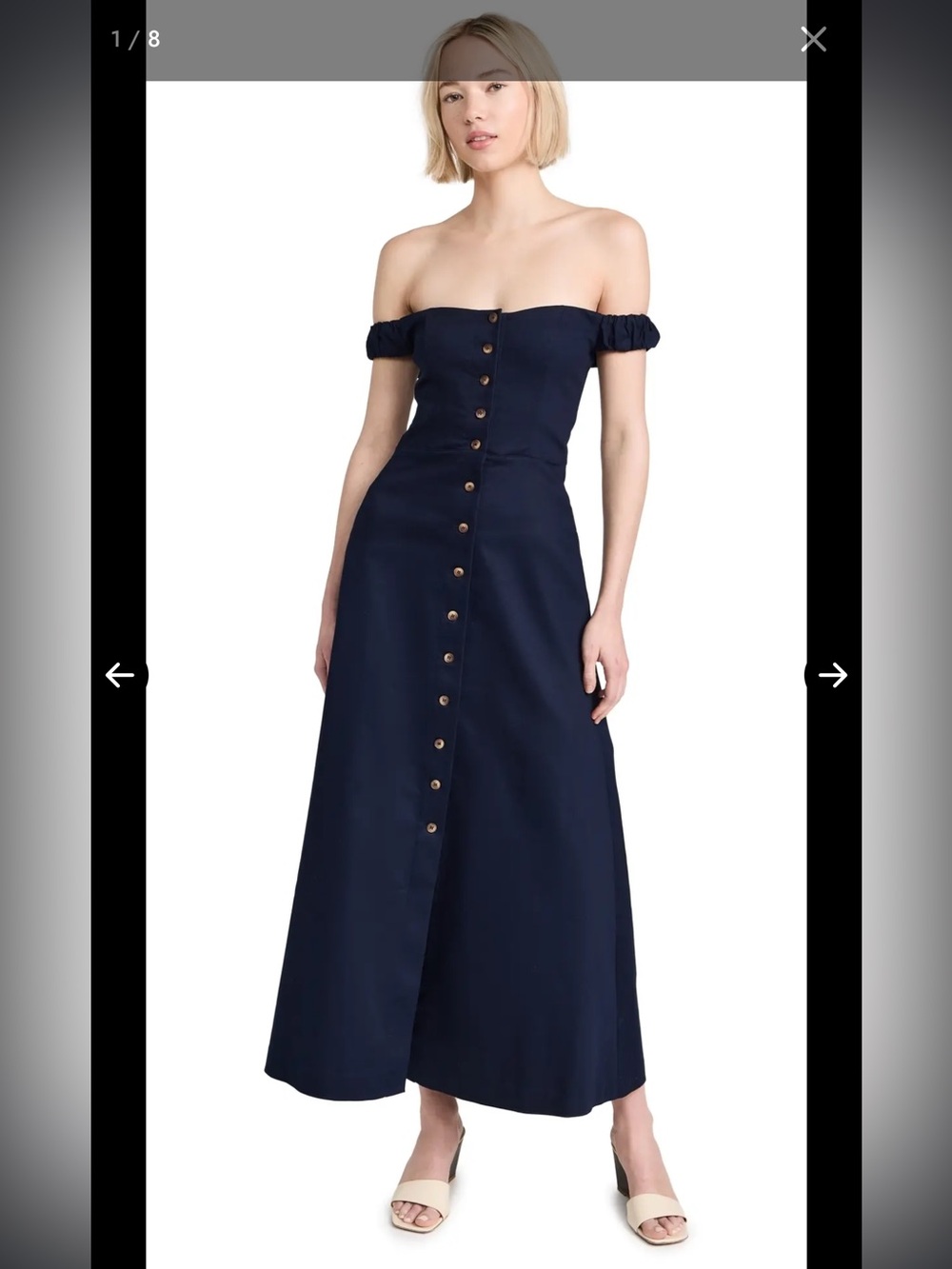 Favorite Daughter Off-Shoulder Navy Cotton Button-Front Maxi Dress sz 6